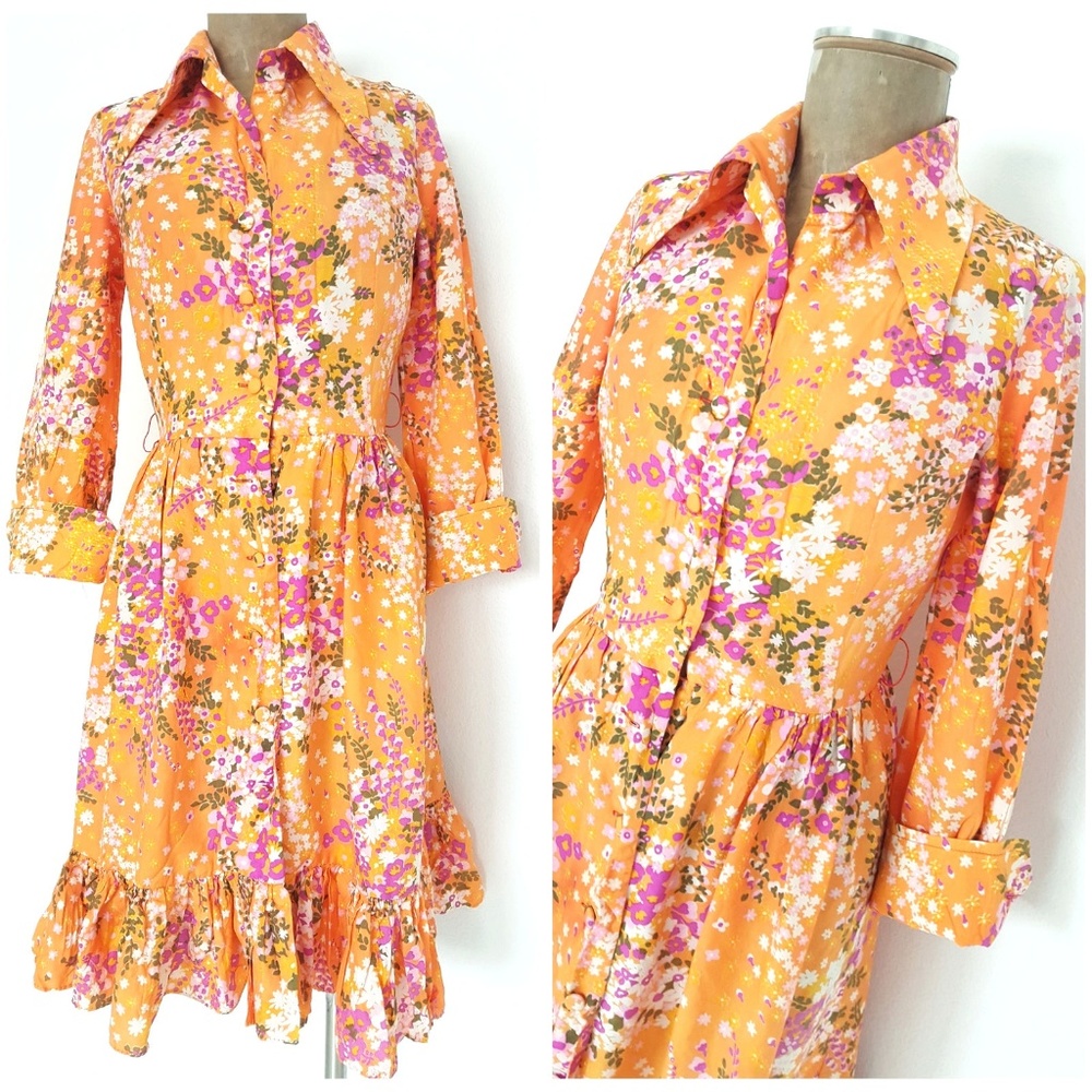 Vintage 50s Carroll's Ruffle Floral Dress Size Small